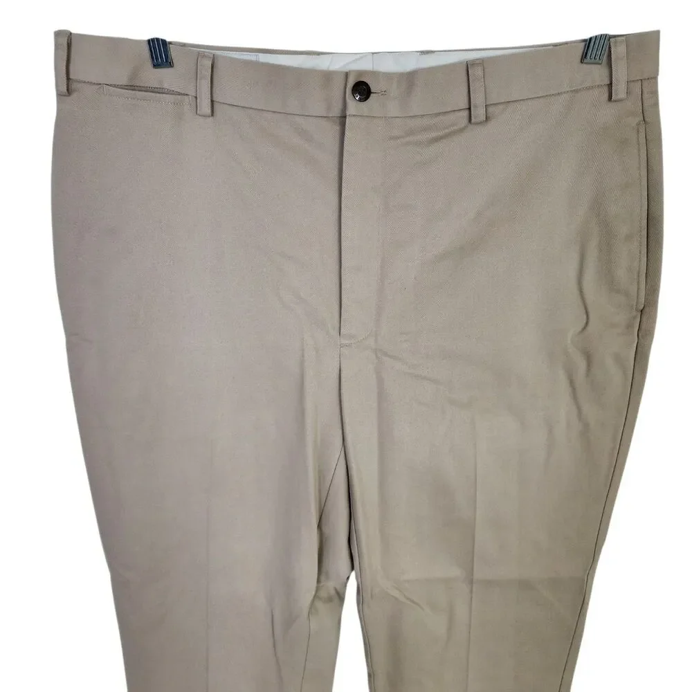 Orvis Khaki Twill Chino Flat Front Pants Mens 40 Wrinkle Free 100% Cotton